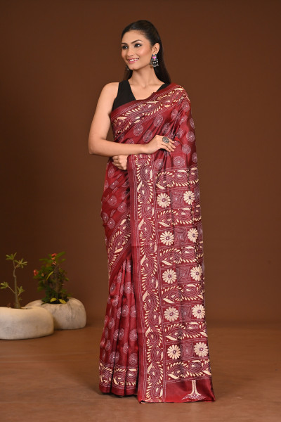 PURE SILK KANTHA SAREE