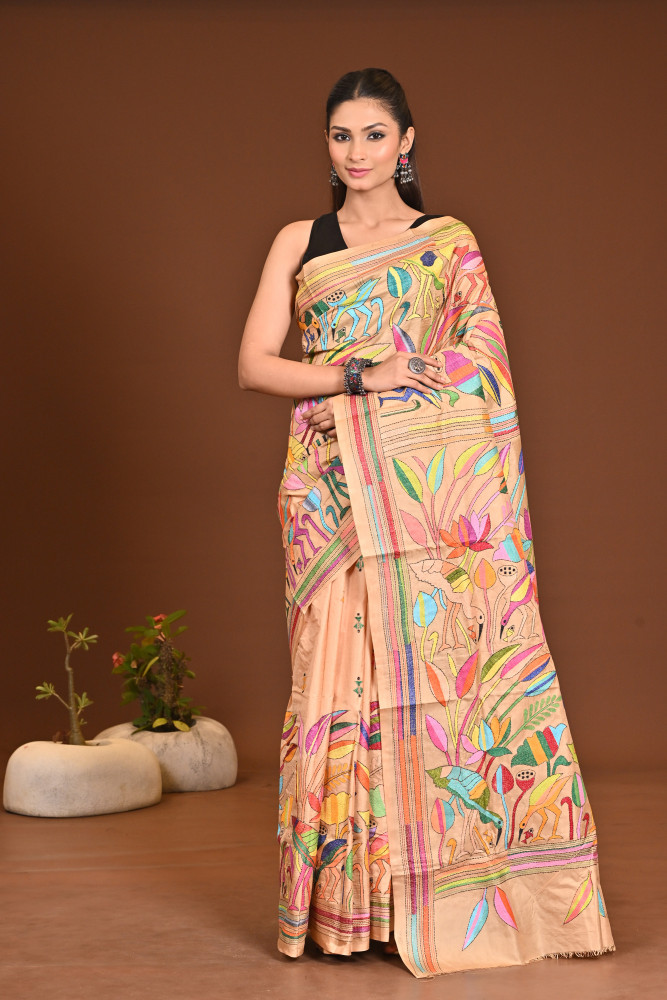 Image of PURE SILK KANTHA SAREE