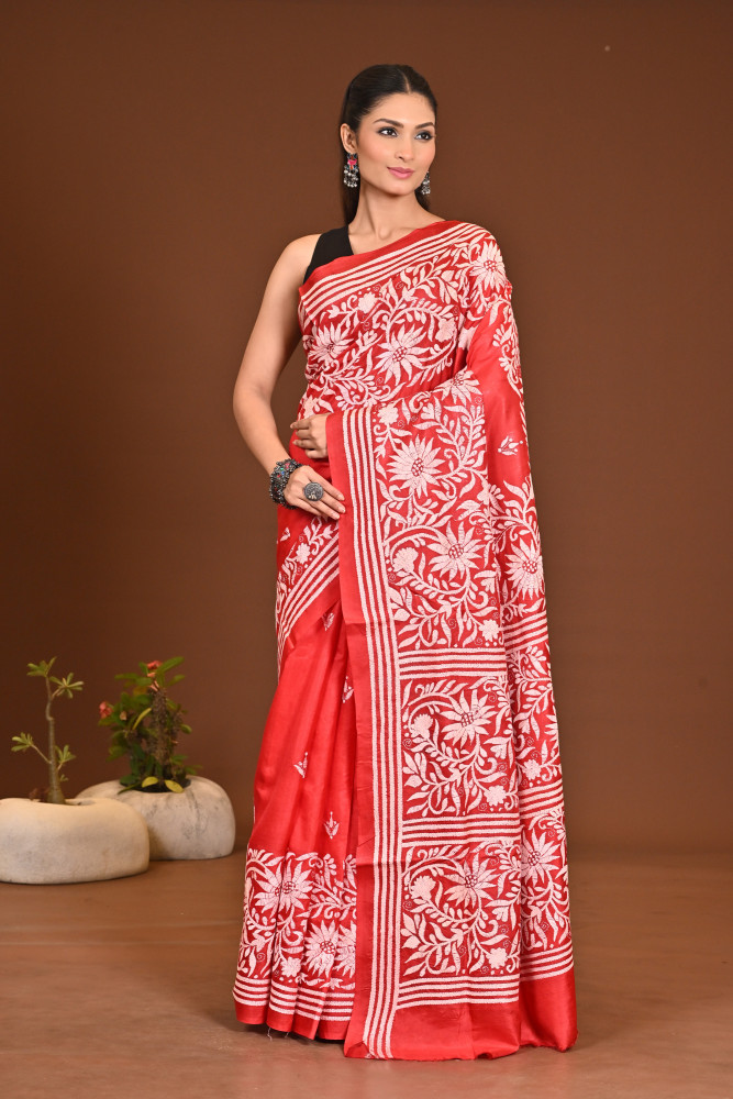 PURE SILK KANTHA SAREE
