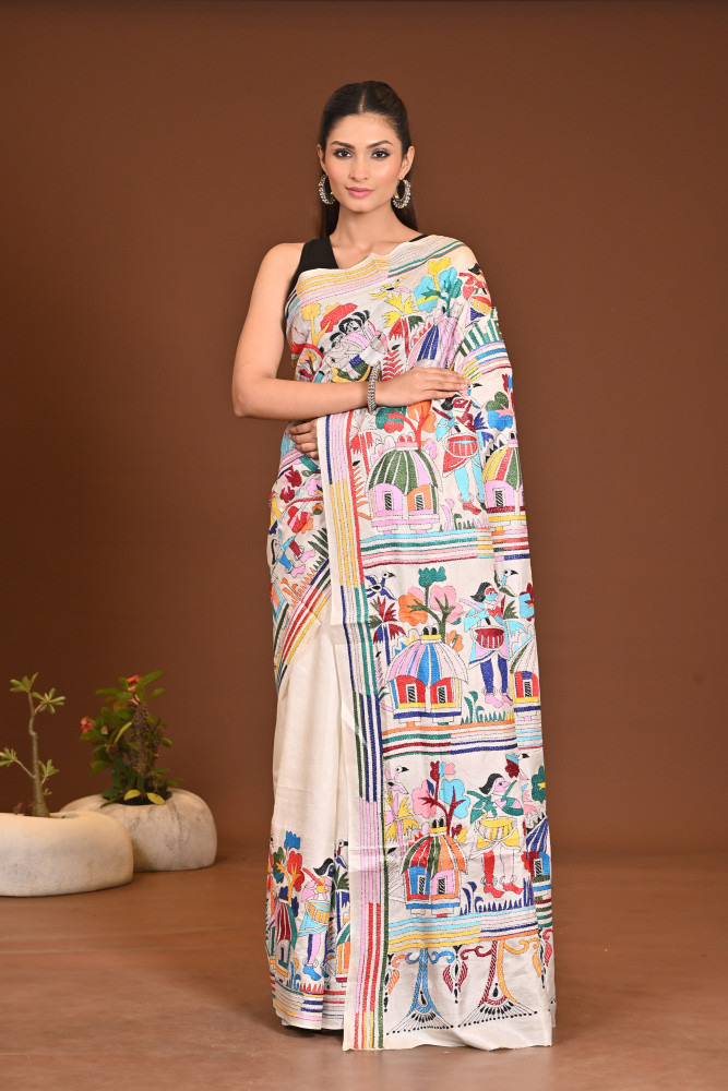 Image of PURE SILK KANTHA SAREE