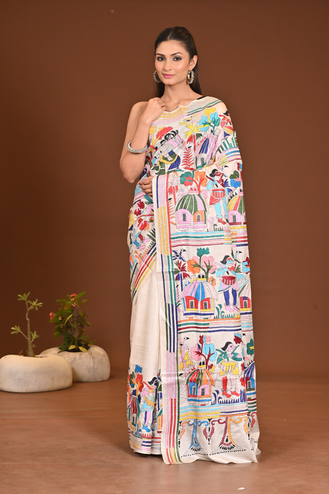 PURE SILK KANTHA SAREE