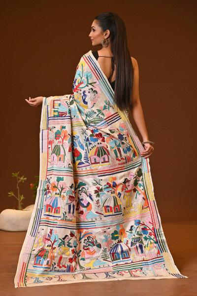 PURE SILK KANTHA SAREE