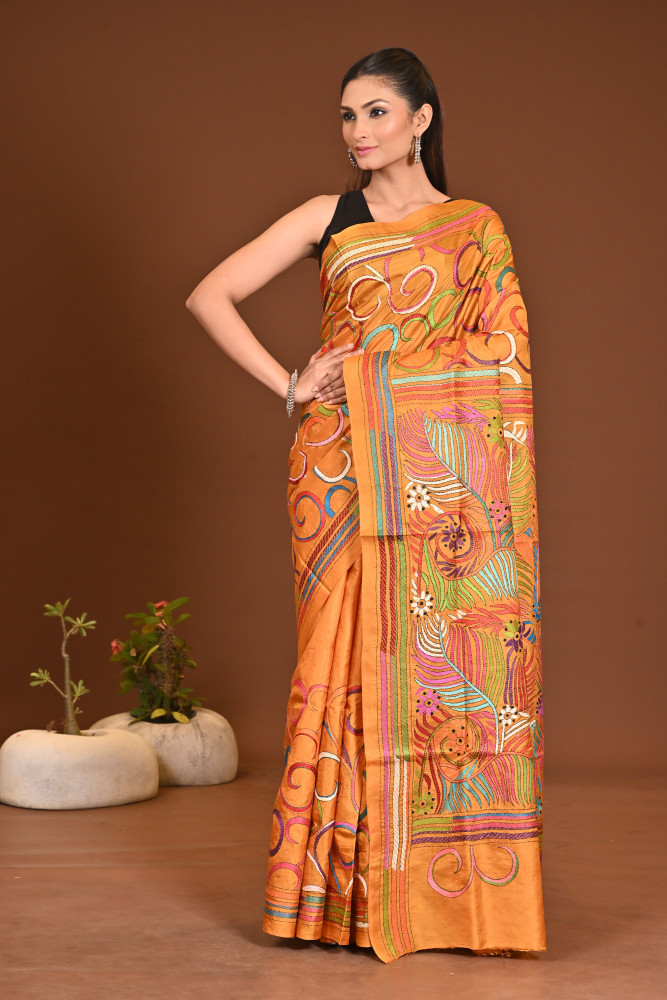 PURE SILK KANTHA SAREE