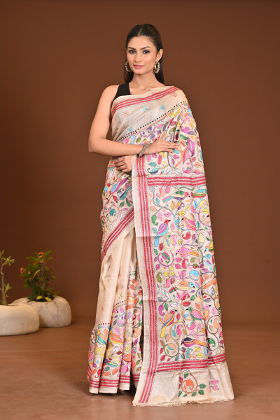 PURE SILK KANTHA SAREE