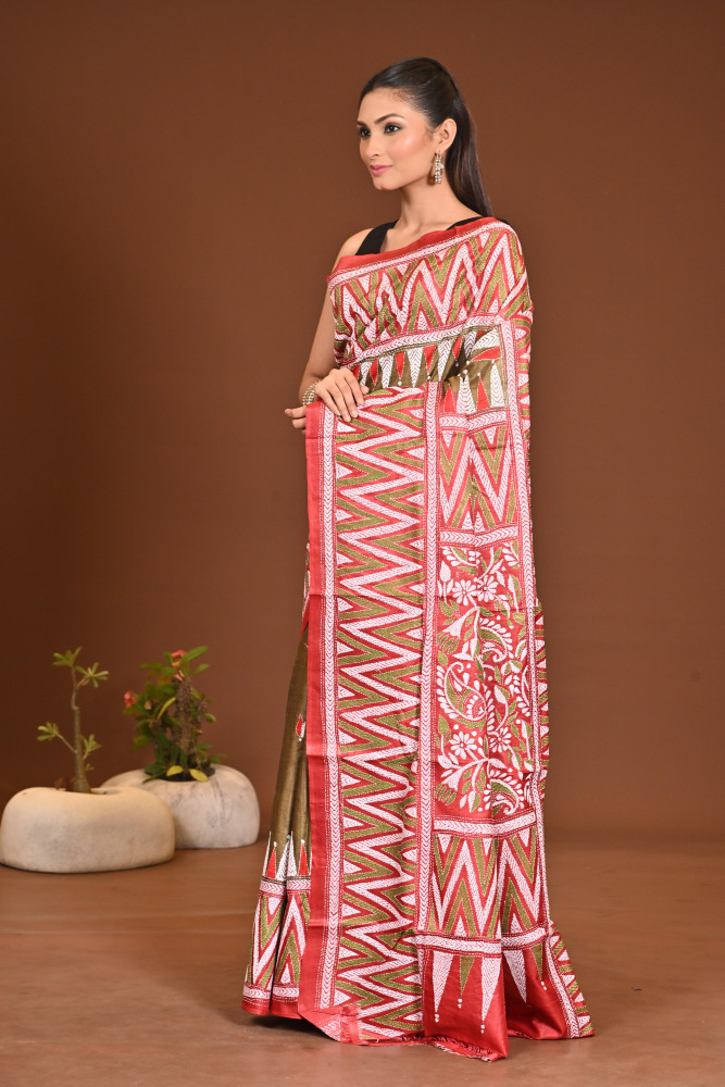 PURE SILK KANTHA SAREE