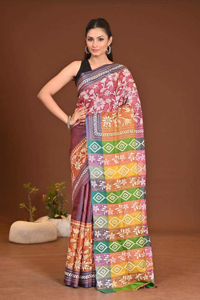 PURE SILK KANTHA SAREE