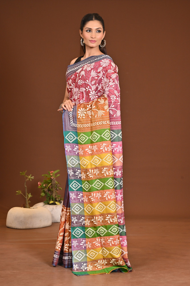 PURE SILK KANTHA SAREE