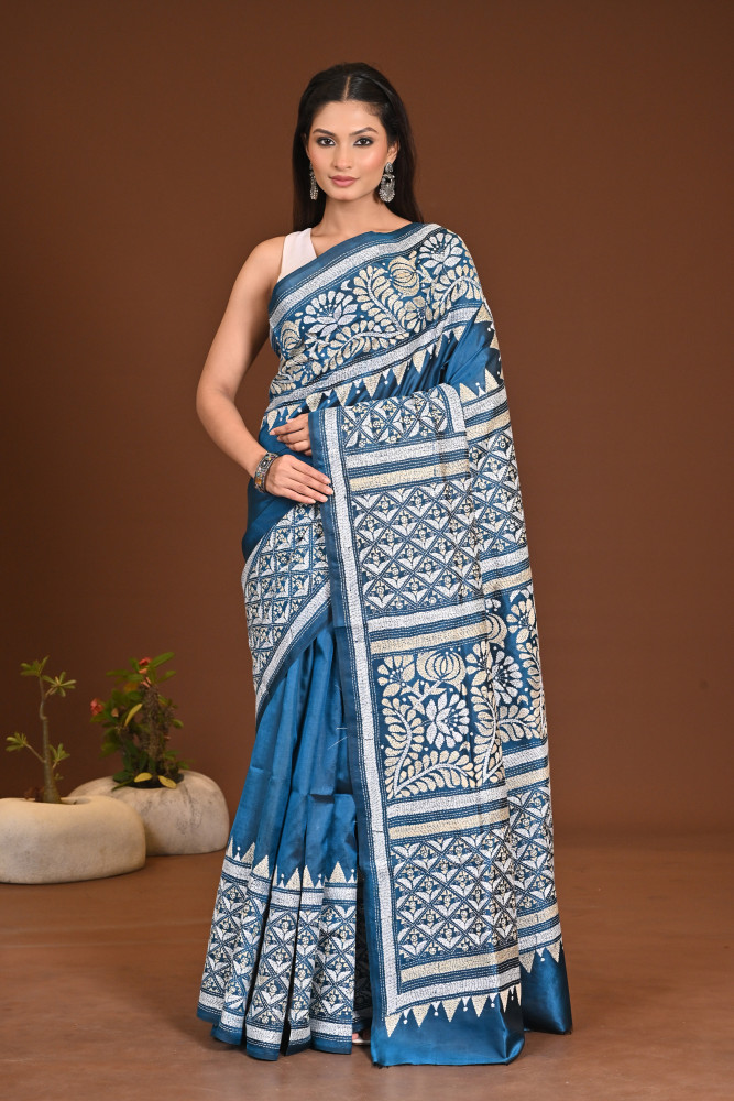 Image of PURE SILK KANTHA SAREE