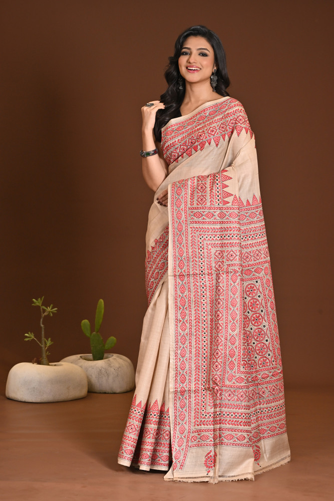 PURE SILK KANTHA SAREE