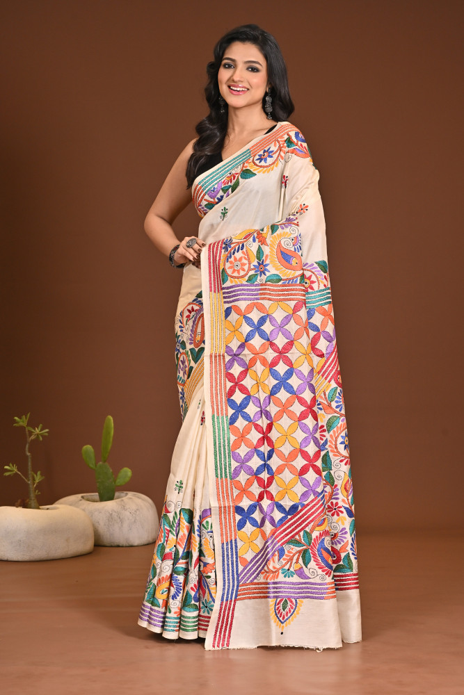 Image of PURE SILK KANTHA SAREE
