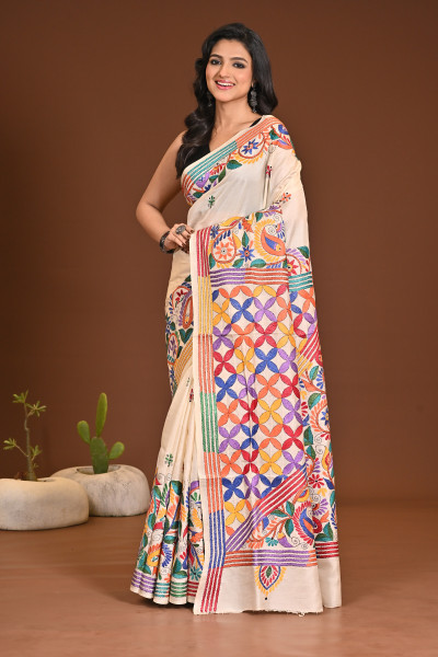 PURE SILK KANTHA SAREE