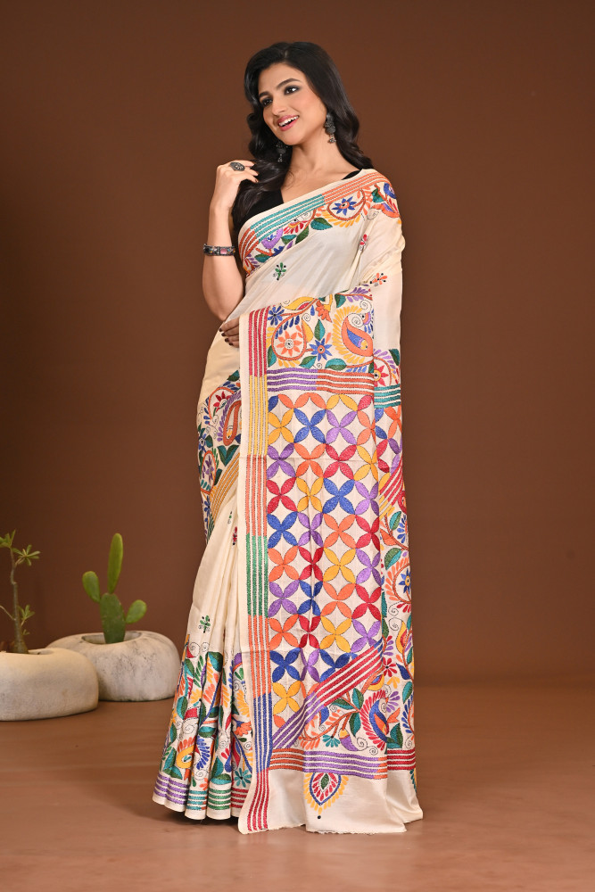 PURE SILK KANTHA SAREE