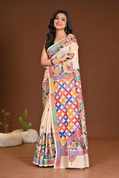 PURE SILK KANTHA SAREE