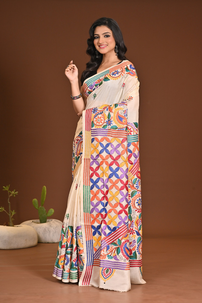 PURE SILK KANTHA SAREE