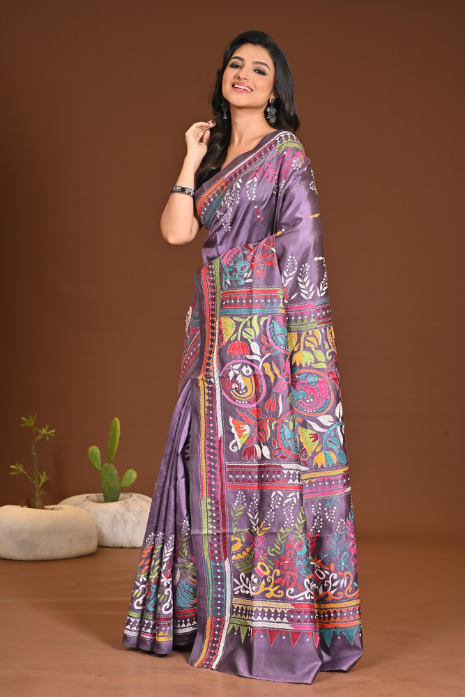 PURE SILK KANTHA SAREE