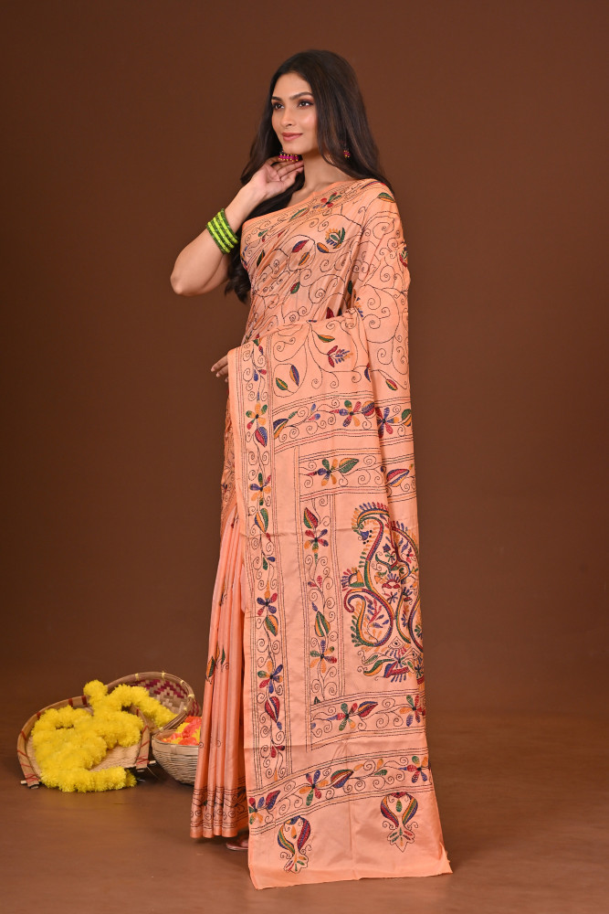 PUSHPITA BLENDED SILK KANTHA SAREE