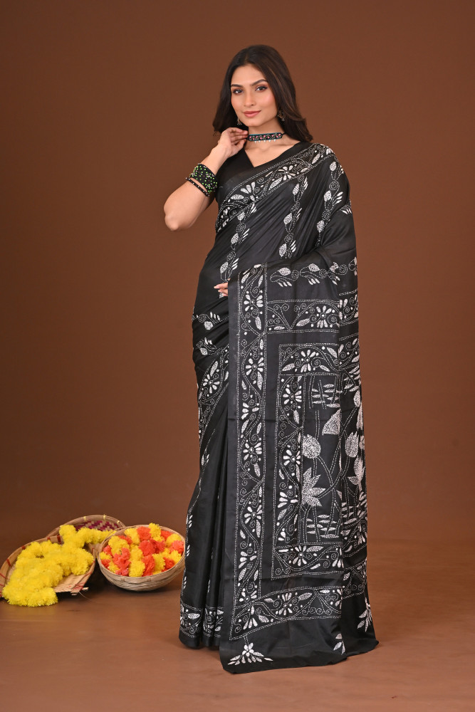 RAATRANG BLENDED SILK KANTHA SAREE