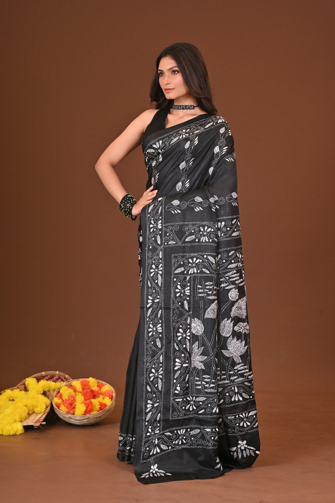 RAATRANG BLENDED SILK KANTHA SAREE