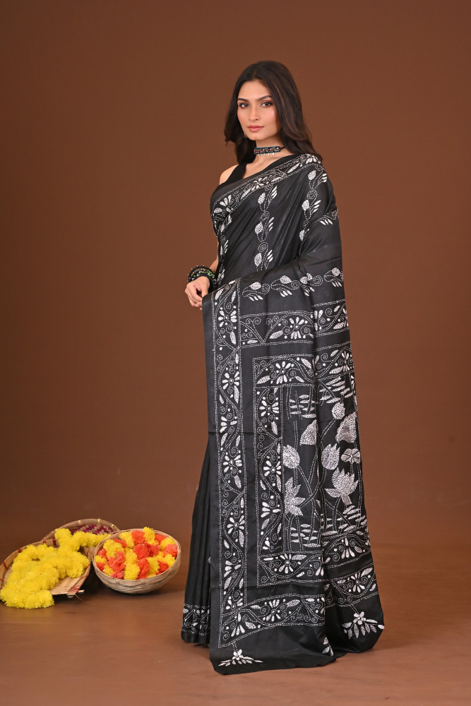 RAATRANG BLENDED SILK KANTHA SAREE