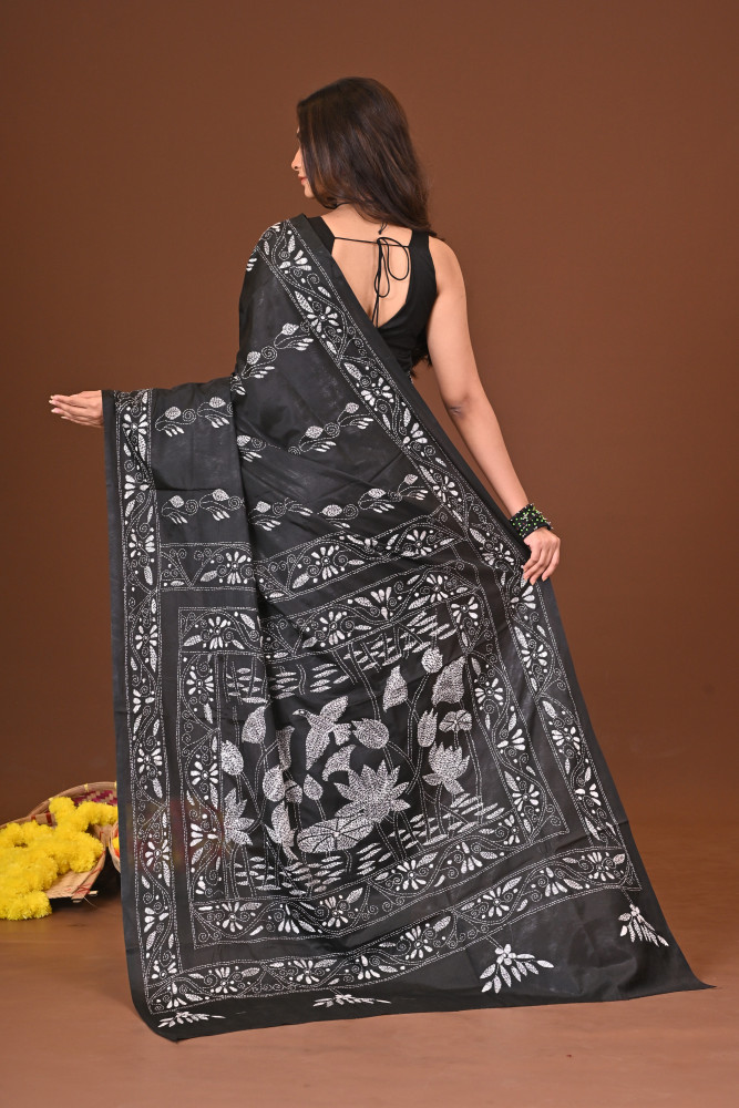 RAATRANG BLENDED SILK KANTHA SAREE