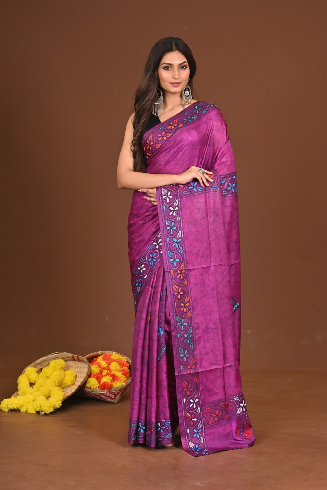 RAJLATARAGINI BLENDED SILK KANTHA SAREE