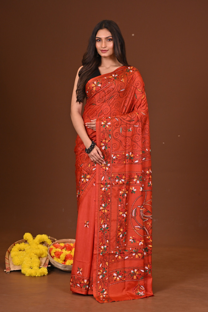 RAKTIMA BLENDED SILK KANTHA SAREE