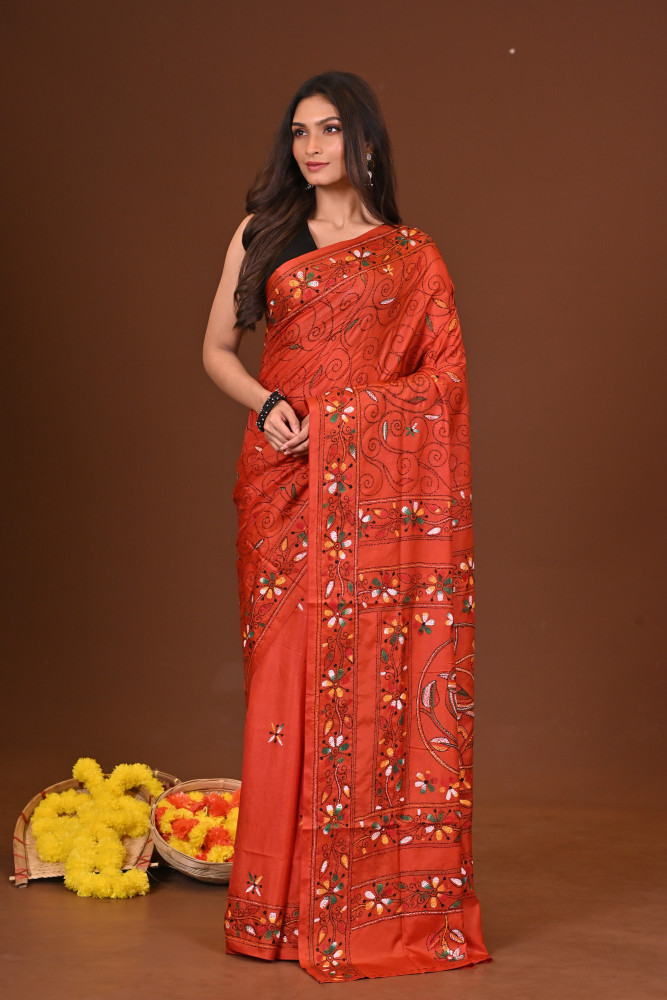 RAKTIMA BLENDED SILK KANTHA SAREE