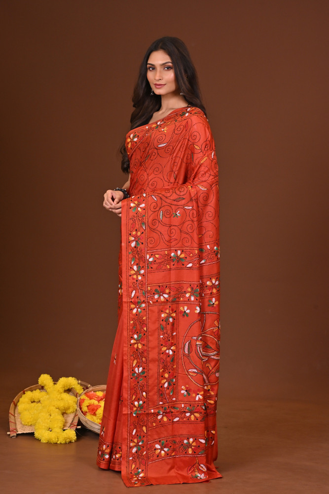 RAKTIMA BLENDED SILK KANTHA SAREE