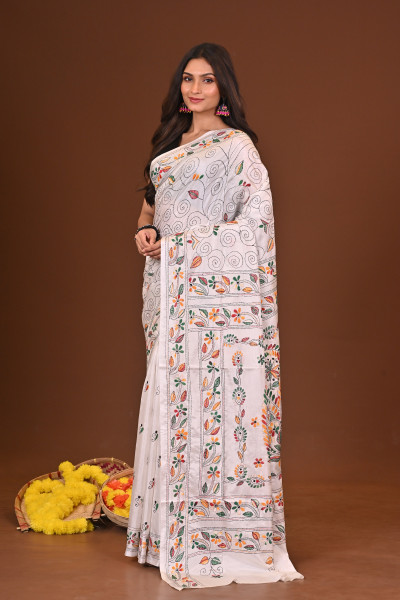 RANGTARA BLENDED SILK KANTHA SAREE