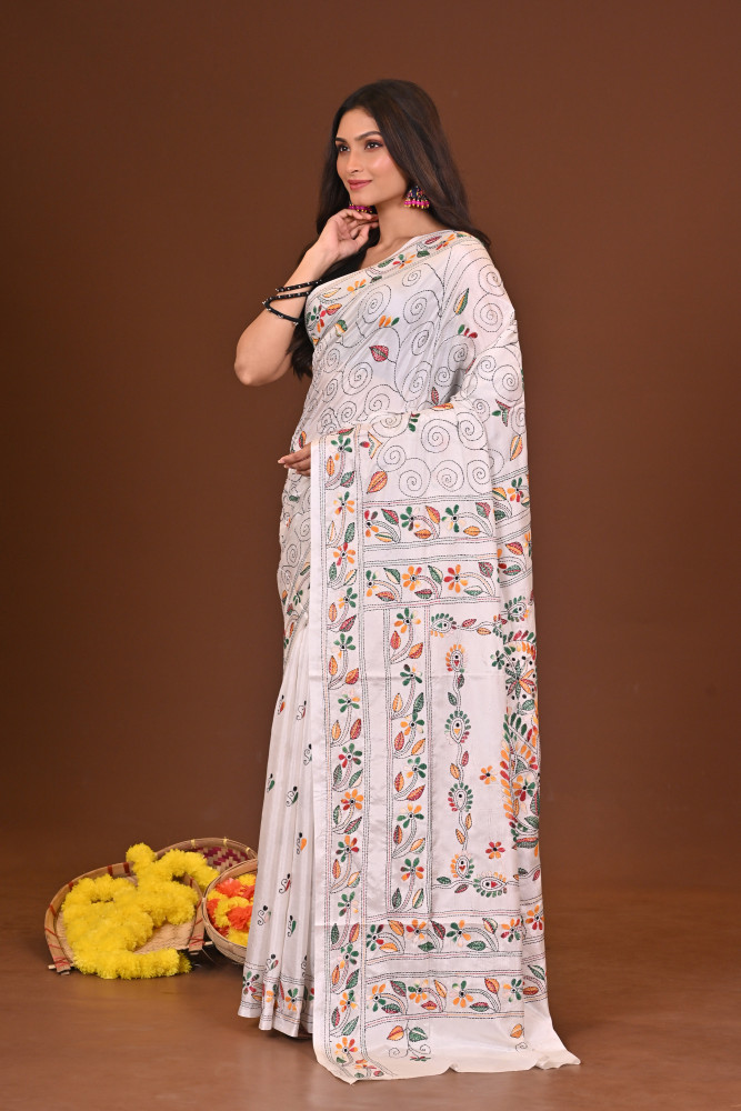 RANGTARA BLENDED SILK KANTHA SAREE