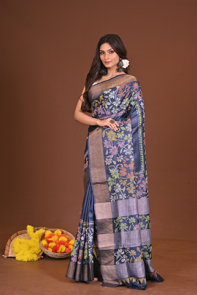 RATRINEELKOTHA JARI TUSSAR DIY KANTHA SAREE