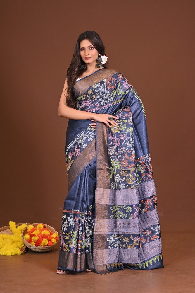 RATRINEELKOTHA JARI TUSSAR DIY KANTHA SAREE