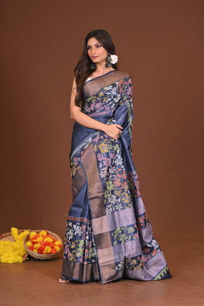 RATRINEELKOTHA JARI TUSSAR DIY KANTHA SAREE