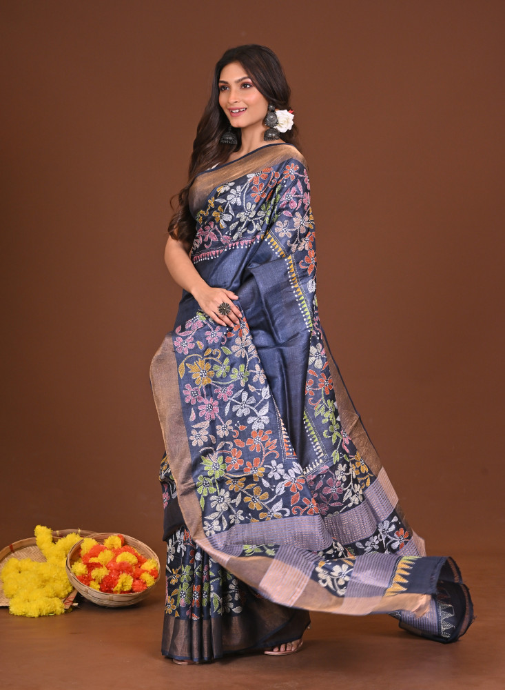 RATRINEELKOTHA JARI TUSSAR DIY KANTHA SAREE