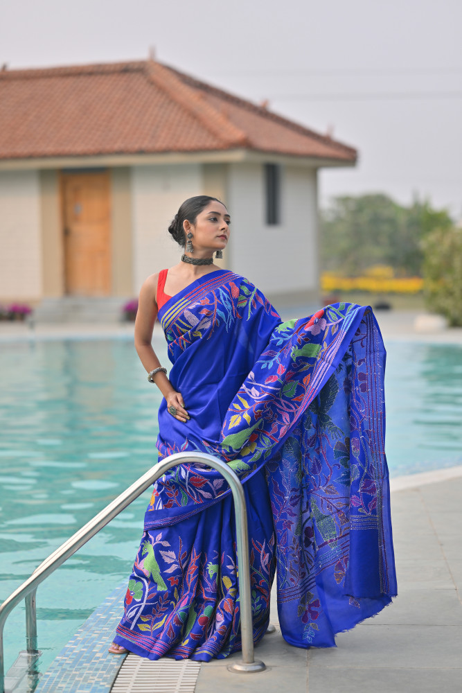 Pure Silk Kantha Stitch Saree