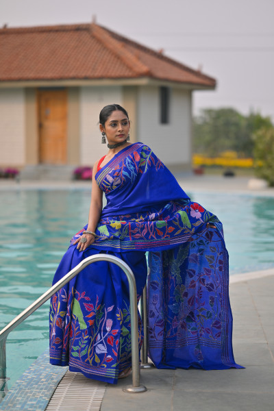 Pure Silk Kantha Stitch Saree