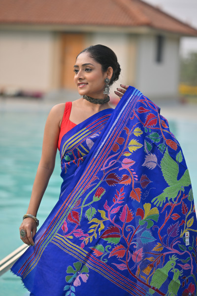 Pure Silk Kantha Stitch Saree