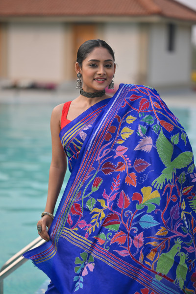 Pure Silk Kantha Stitch Saree