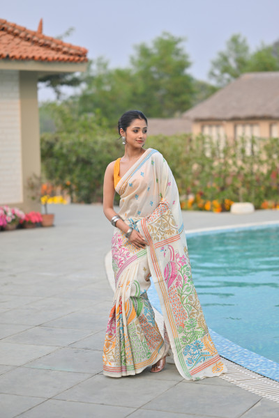 Pure Silk Kantha Stitch Saree