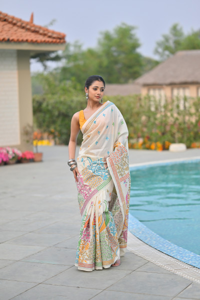 Pure Silk Kantha Stitch Saree
