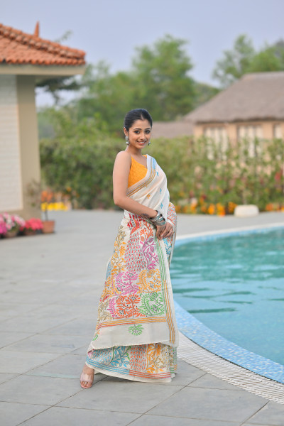 Pure Silk Kantha Stitch Saree
