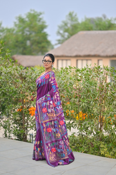 Pure Silk Kantha Stitch Saree
