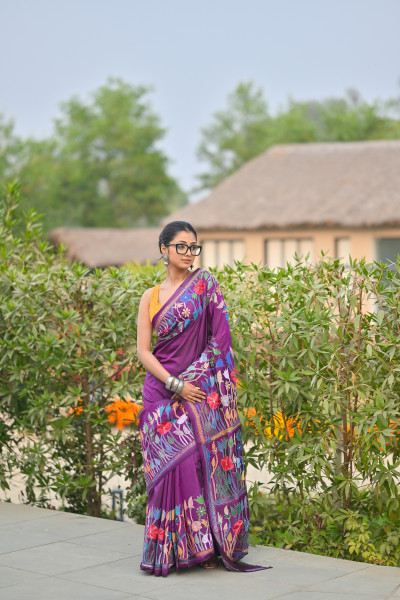 Pure Silk Kantha Stitch Saree