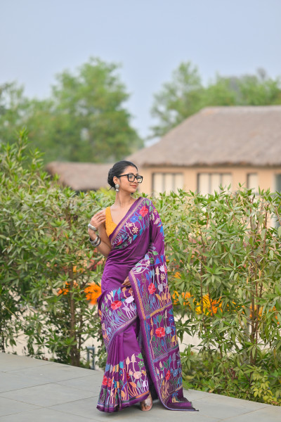 Pure Silk Kantha Stitch Saree