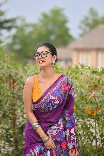 Pure Silk Kantha Stitch Saree