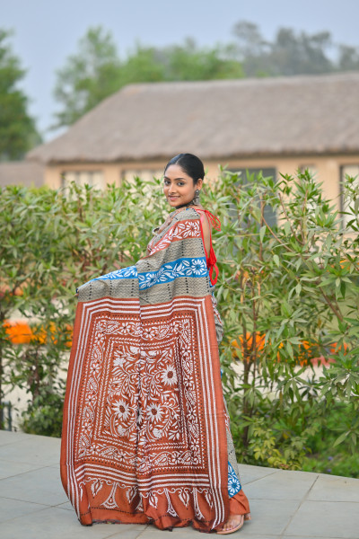 Pure Silk Kantha Stitch Saree