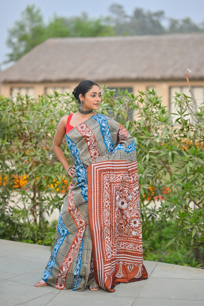 Pure Silk Kantha Stitch Saree