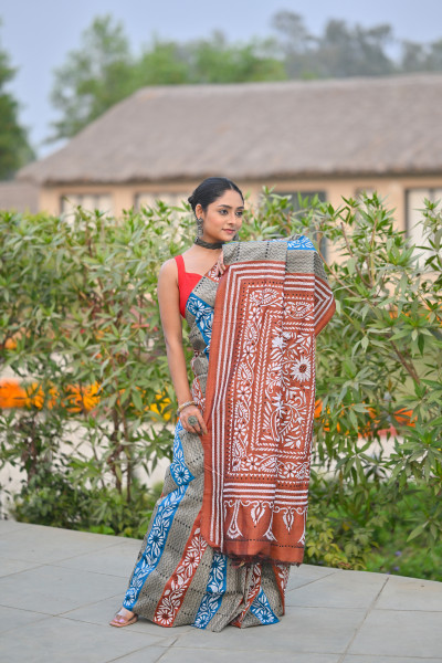 Pure Silk Kantha Stitch Saree