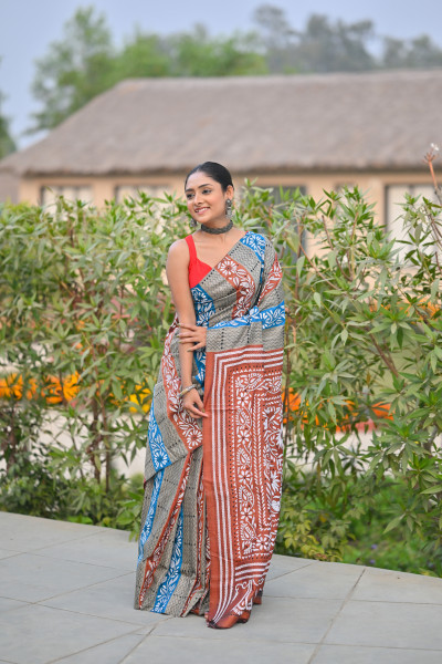Pure Silk Kantha Stitch Saree