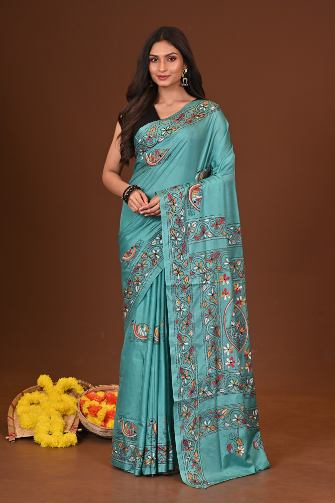 SAPTAPARNA BLENDED SILK KANTHA SAREE
